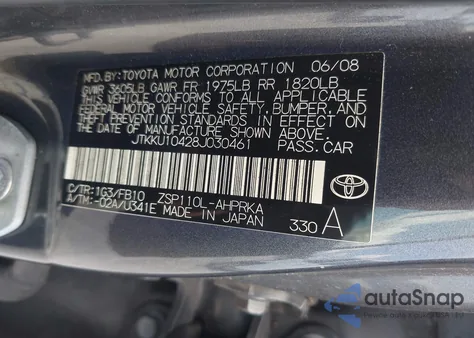 2008 Scion Xd from USA, damaged, VIN JTKKU10428J030461